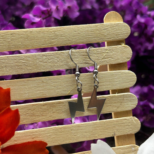 Electric Edge: Stainless Steel Lightning Bolt Dangle Earrings
