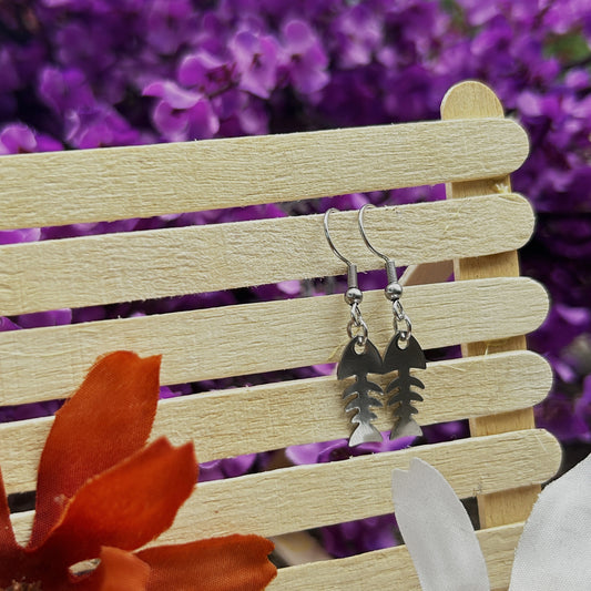 Fin & Fabulous: Stainless Steel Fishbone Dangle Earrings