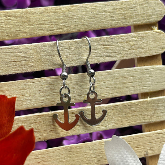 Anchored Elegance: Stainless Steel Anchor Dangle Earrings