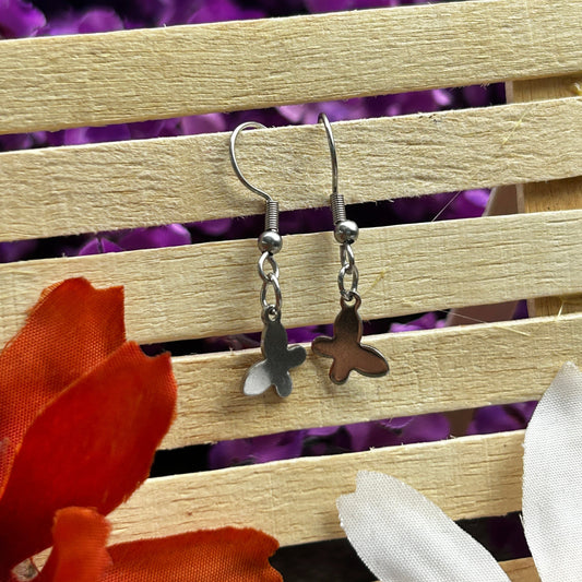 Simply Flutter: Stainless Steel Mini Butterfly Dangle Earrings